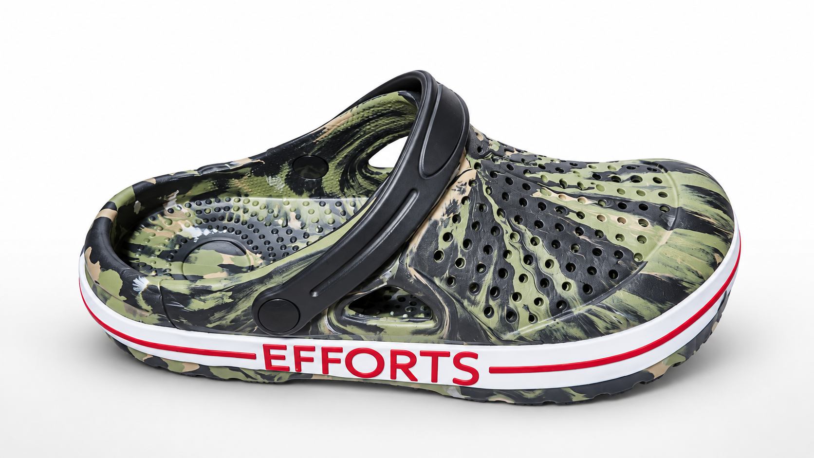 Black and olive patterned Efforts clog